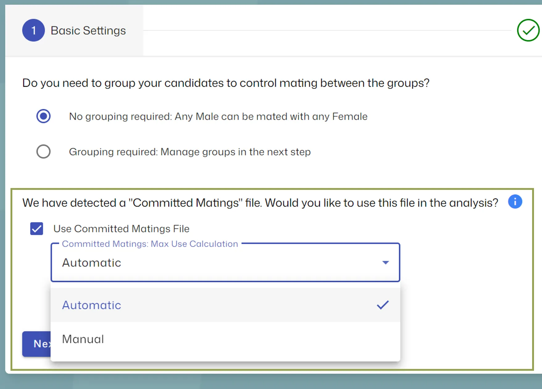 Committed Matings Settings