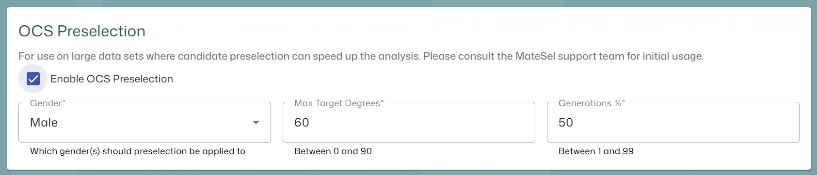 OCS Preselection Settings